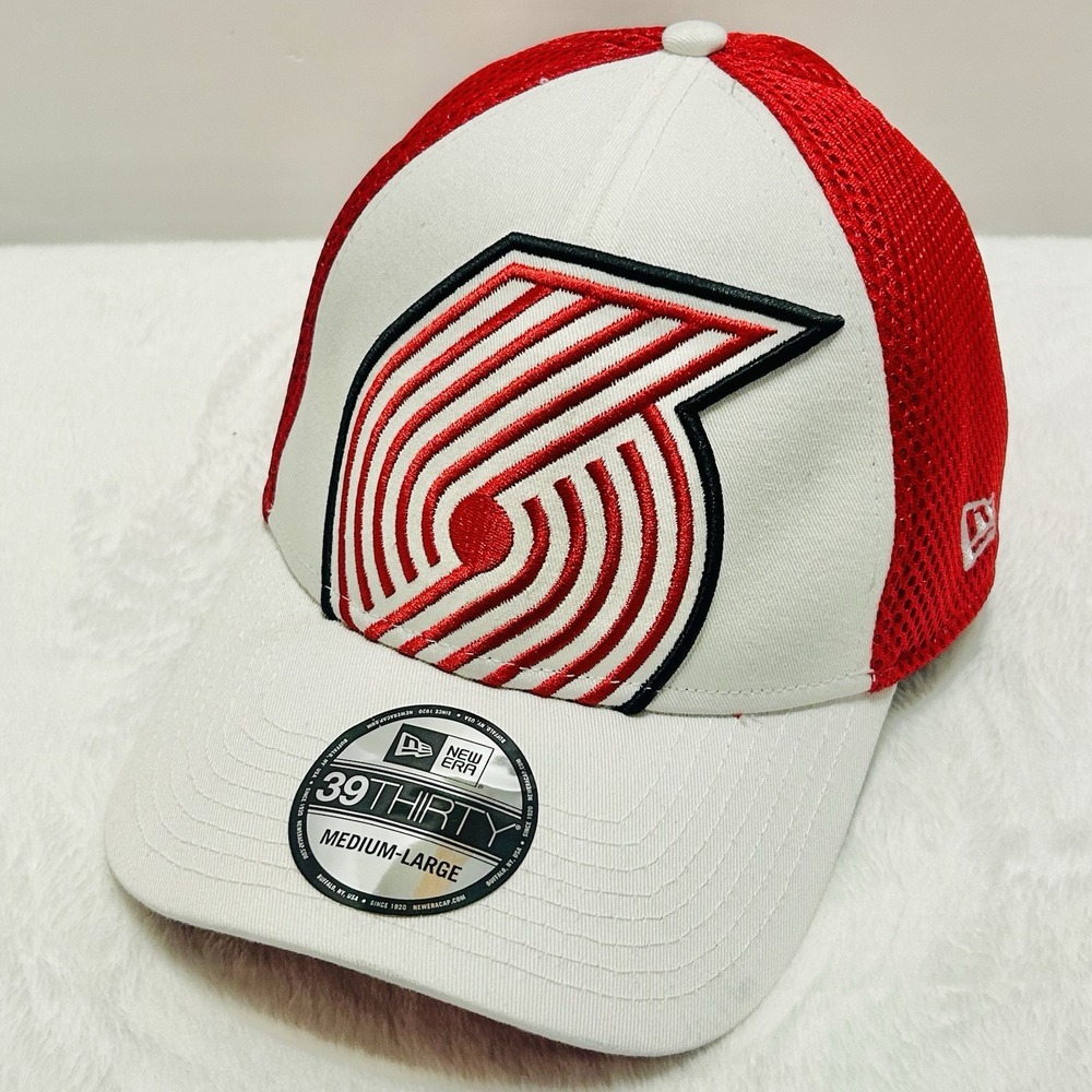 New Era Portland Trail Blazers Big Logo 39THIRTY Stretch Flex Hat Cap M/L White